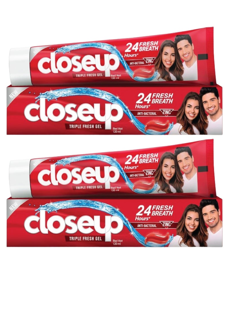 كلوس أب معجون أسنان كلوز أب ثلاثي الانتعاش، بنكهة ريد هوت، لانتعاش يدوم 24 ساعة، 120 مل × قطعتين - Image 1